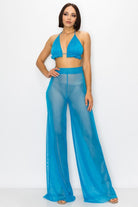 Women's Turquoise Midnight Temptation Mesh Bra & Pants 2 Piece Set – back view