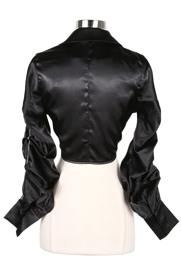 Women's Satin Tie Front Long Sleeve Crop Shirt - photo 2