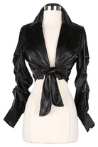 Women's Satin Tie Front Long Sleeve Crop Shirt