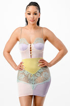 Women's Sheer Lace Color-Block Bustier Mini Dress - photo 4