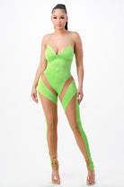 Women's Spaghetti Strap Sheer Mesh Panel Jumpsuit