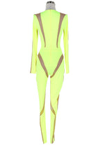 Women's Neon Mesh Panel Mock Neck Long Sleeve Jumpsuit - photo 3