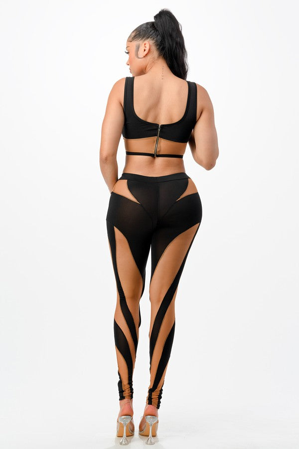 Women's Mesh Panel Bra Top & Leggings Set - photo 3