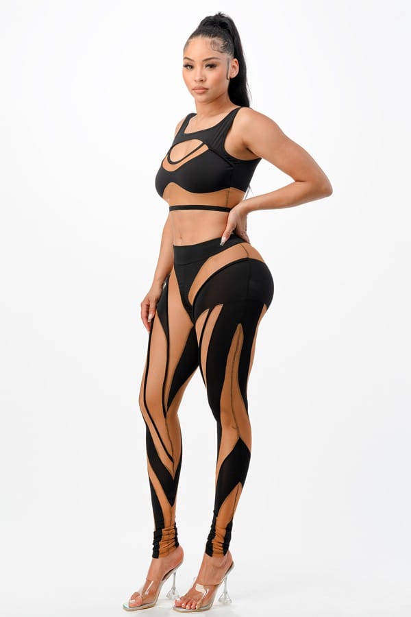 Women's Mesh Panel Bra Top & Leggings Set - photo 2