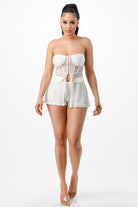 Women's white lace corset top and shorts set