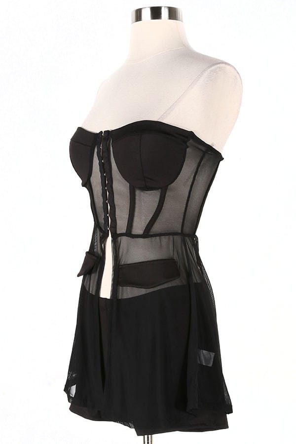 Women's black lace corset top and shorts set - photo 2