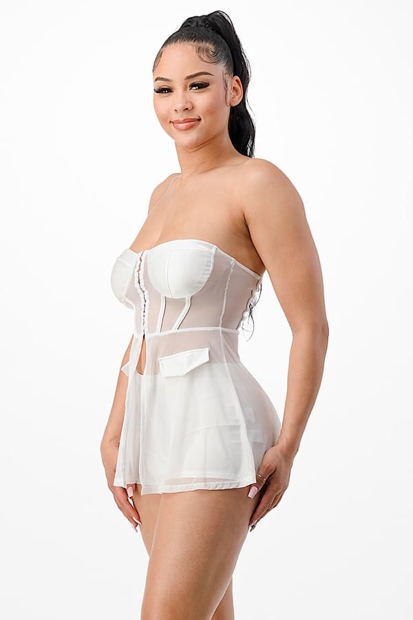 Women's white lace corset top and shorts set - photo 3