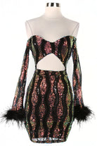 Women's Long Sleeve Lace Feather Cuff Mini Dress - photo 4