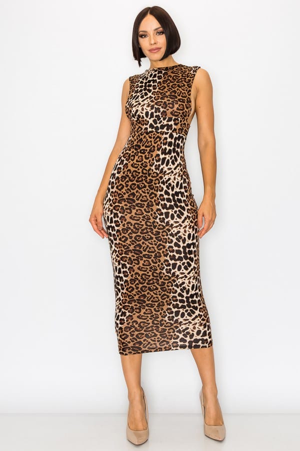 Women's Savage Allure Animal Print Slip Midi Dress – side view
