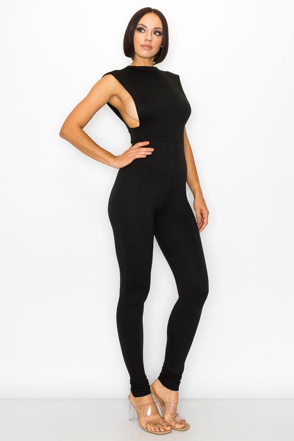 Women's Midnight Temptation Open Side Cutout Skinny Jumpsuit – back view