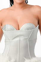 Women's white feather trim corset bustier mini dress - photo 2