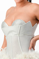 Women's white feather trim corset bustier mini dress - photo 4