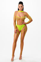 Women's Sheer Mesh Contrast Trim Halter Jumpsuit