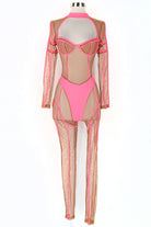Women's Sheer Mesh Contrast Trim Halter Jumpsuit