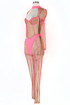 Women's Sheer Mesh Contrast Trim Halter Jumpsuit - photo 2