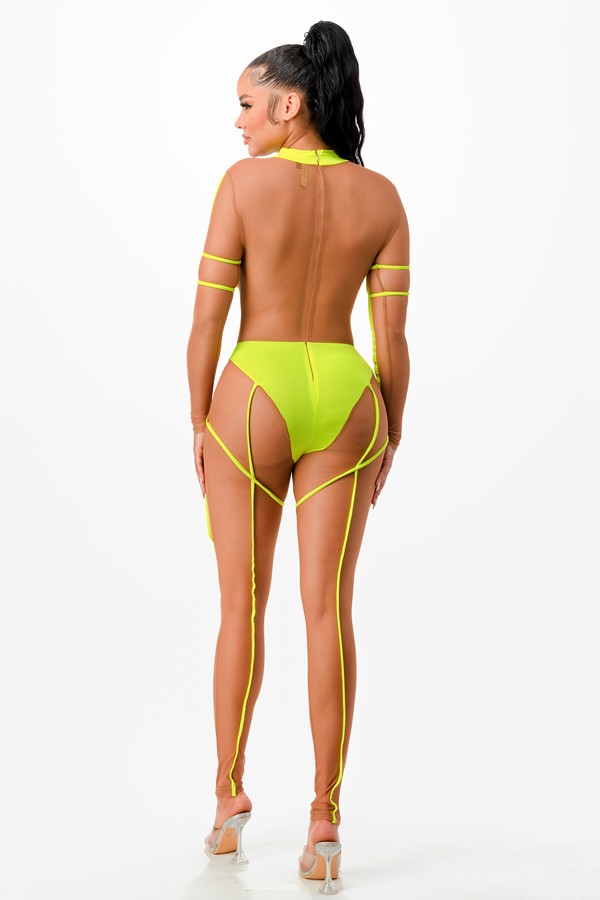Women's Sheer Mesh Contrast Trim Halter Jumpsuit - photo 4
