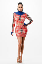 Women's Printed Mesh Long Sleeve Crop Top & Mini Skirt Set