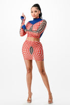 Women's Printed Mesh Long Sleeve Crop Top & Mini Skirt Set - photo 3