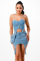 Women's Denim Bra Top & Mini Skirt Set - photo 3