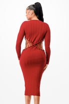 Women's Ribbed Long Sleeve Cutout Waist Midi Dress - photo 3