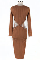 Women's Ribbed Long Sleeve Cutout Waist Midi Dress - photo 3