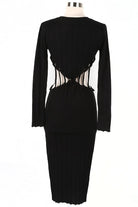 Women's Ribbed Long Sleeve Cutout Waist Midi Dress - photo 3