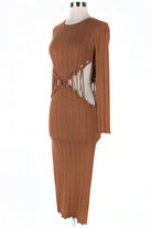 Women's Ribbed Long Sleeve Cutout Waist Midi Dress - photo 2