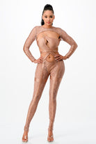 Women's Sheer Mesh Embellished Halter Jumpsuit