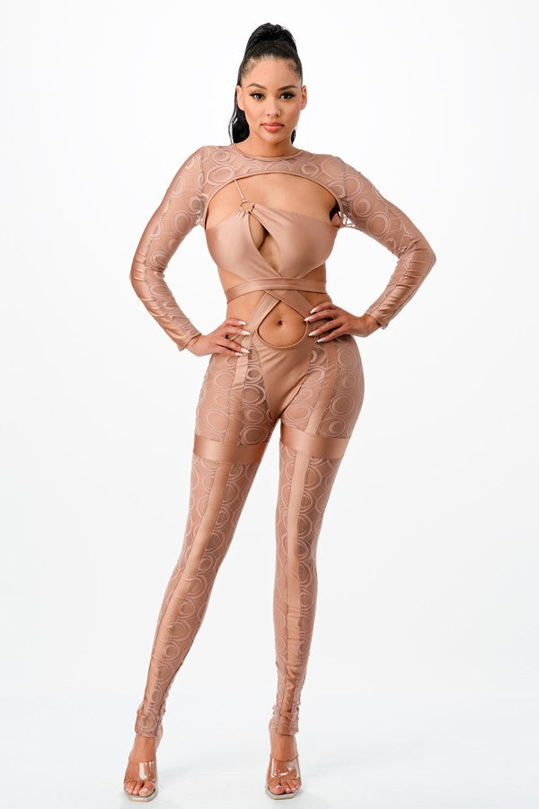 Women's Sheer Mesh Embellished Halter Jumpsuit