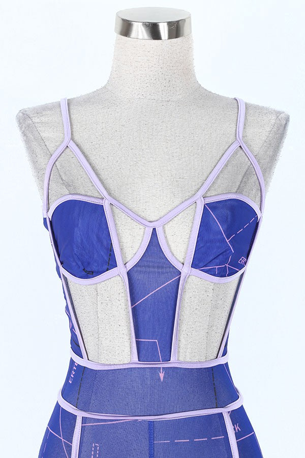 Women's Sheer Mesh Contrast Trim Bustier Jumpsuit - photo 7