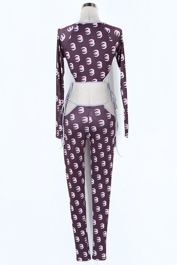 Women's Printed Mesh Long Sleeve Jumpsuit - photo 3