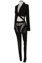 Women's Long Sleeve Crop Top & Sheer Mesh Panel Pants Set - photo 2
