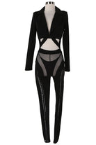 Women's Long Sleeve Crop Top & Sheer Mesh Panel Pants Set