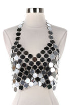 Women's Sequin Disc Halter Chain Crop Top