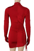 Women's Mock Neck Long Sleeve Ruched Mini Dress with Gloves - photo 3