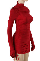 Women's Mock Neck Long Sleeve Ruched Mini Dress with Gloves - photo 2