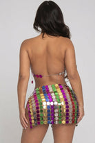 Women's Rainbow Sequin Disc Halter Top & Mini Skirt Set - photo 3