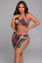 Women's Rainbow Sequin Disc Halter Top & Mini Skirt Set - photo 2