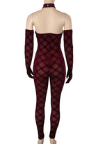 Women's Velvet Halter Cold Shoulder Sheer Panel Jumpsuit - photo 3