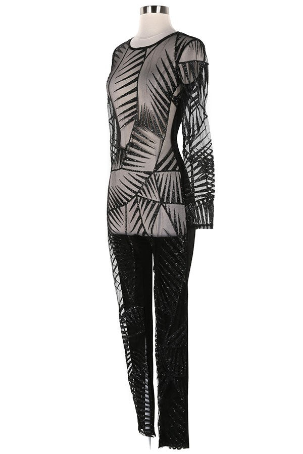 Women's Sequin Long Sleeve Fitted Jumpsuit - photo 2