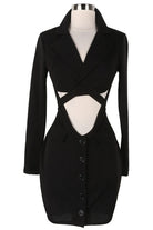 Women's Long Sleeve Cutout Waist Button Front Mini Dress
