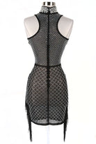 Women's black rhinestone mesh halter mini dress - photo 3