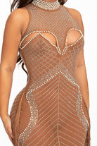 Women's taupe rhinestone mesh halter mini dress - photo 4