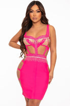 Women's pink strappy harness cutout bodycon mini dress
