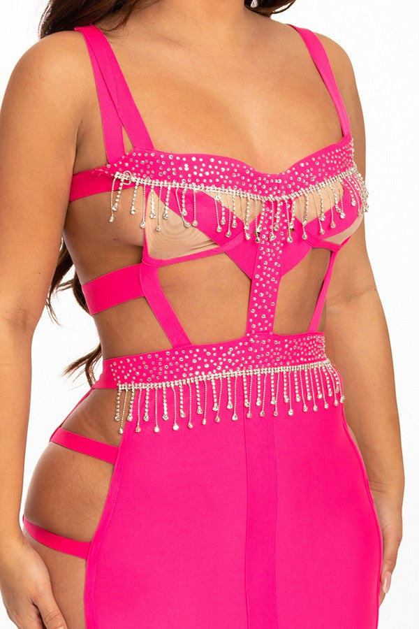Women's pink strappy harness cutout bodycon mini dress - photo 4