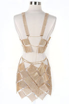Women's gold sequin halter top and mini skirt set - photo 4