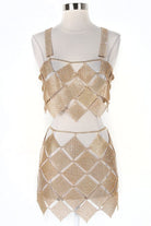 Women's gold sequin halter top and mini skirt set - photo 2