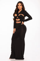 Women's Long Sleeve Cutout Wrap Crop Top & Maxi Skirt Set - photo 2