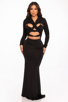 Women's Long Sleeve Cutout Wrap Crop Top & Maxi Skirt Set