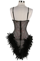 Women's black rhinestone corset feather hem mini dress - photo 3